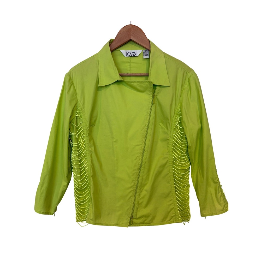 Ravel Bright Lime Green Asymmetric Zip Moto Biker Jacket XL Festival Y2K Baddie